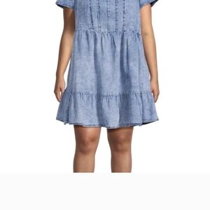 Blue Denim Wash Dress Walmart Terra And Sky Square Neck